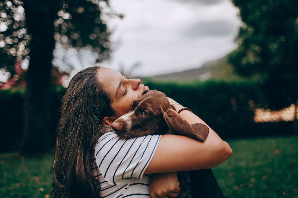 Personne cablant tendrement un animal de compagnie
